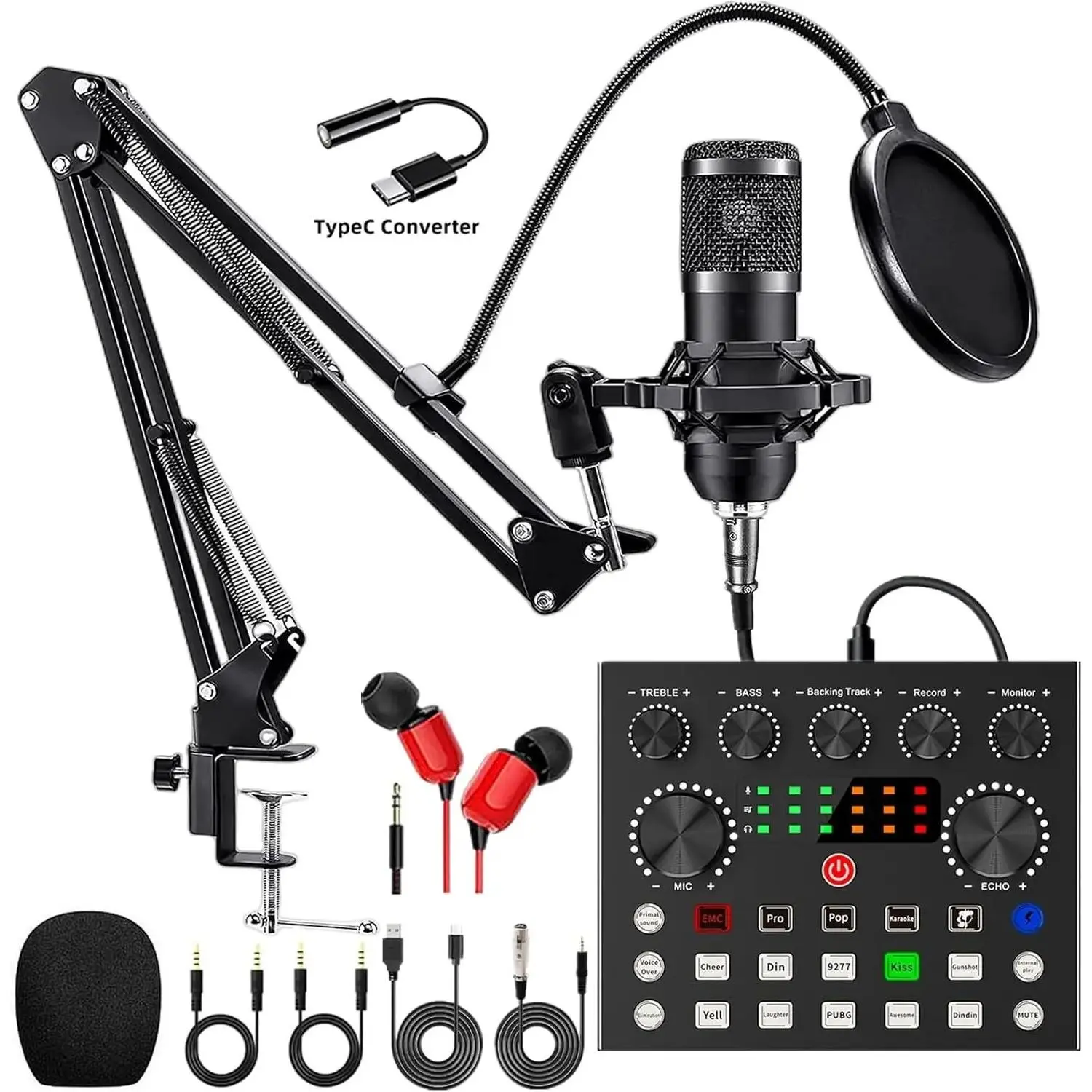 BM800 USB Condenser Microphone Podcast Equipment Set - DJ Mixer, Audio Interface, Effects Processor, Voice Changer - Computer Microphone Kit for Live Streaming, Gaming, Voice Recording