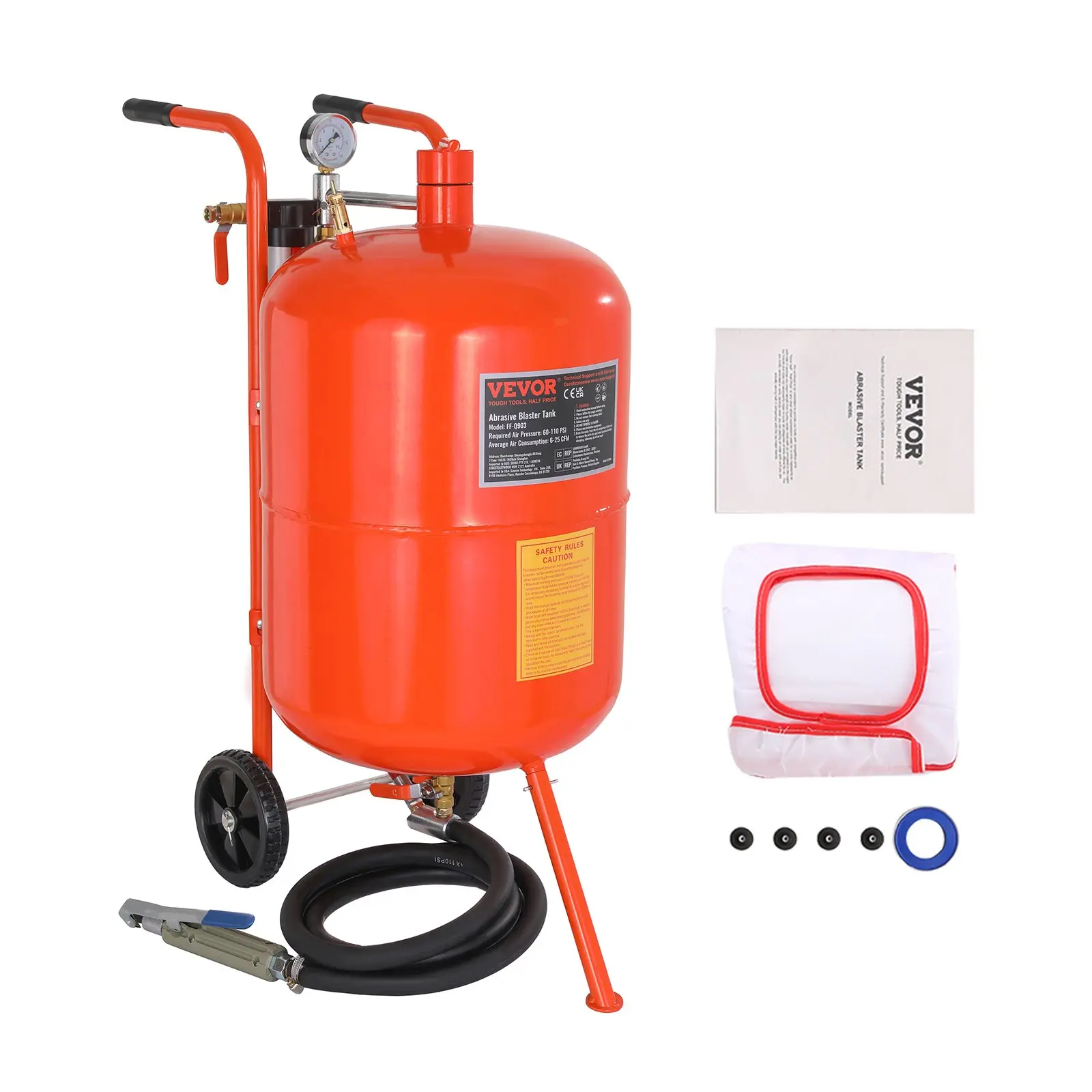 【DealsForYouDays】VEVOR 20 Gallon Sand Blaster, 60-110 PSI High Pressure Sandblaster, Portable Abrasive Blasting Tank, Air Sand Blasting Kit with 4 Ceramic Nozzles and Oil-Water Separator for Paint, Stain, Rust Removal