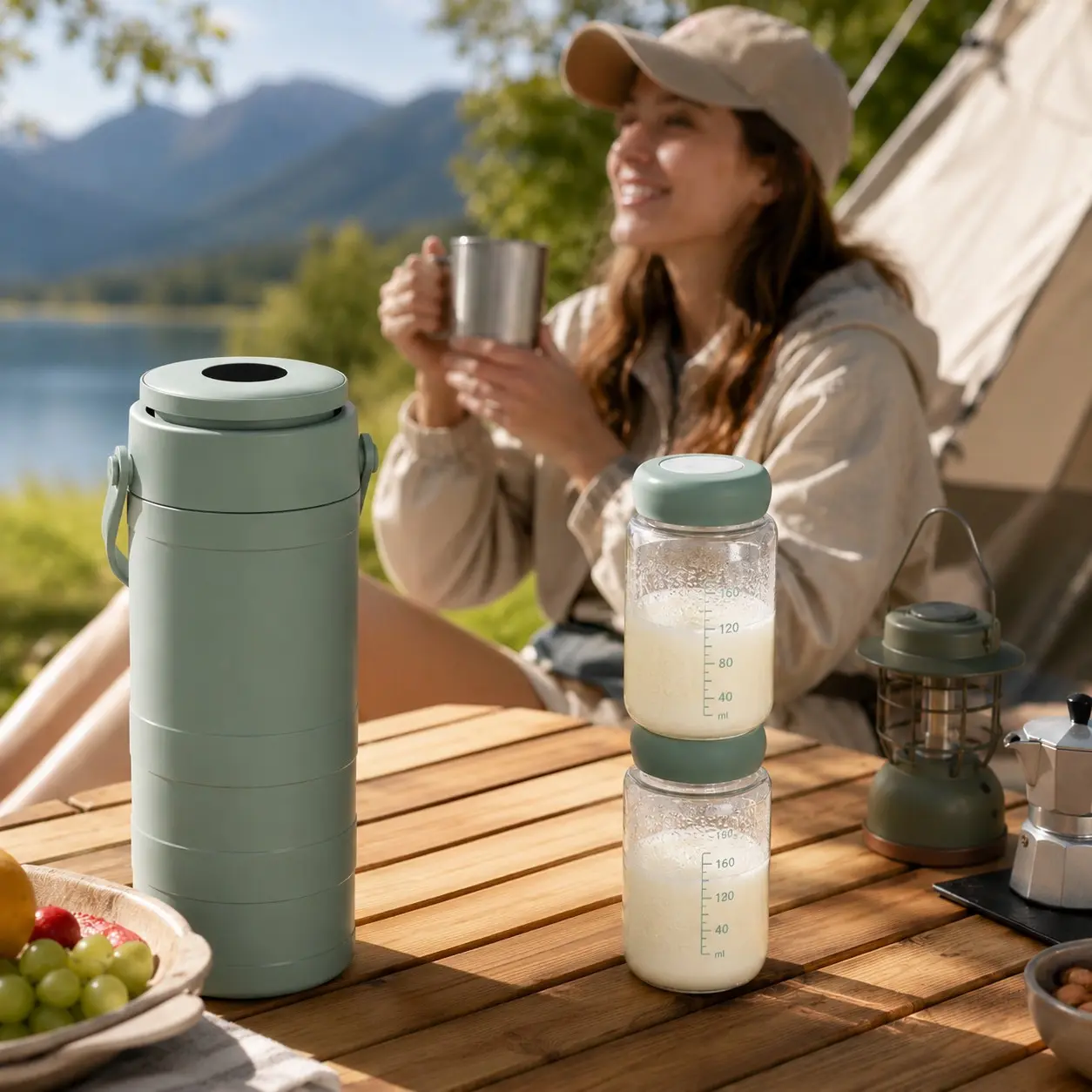 22oz Portable Breast Milk Cooler, Milk Storage, Outdoor Use, 360° Cooling Up to 24 Hours, Large Capacity Travel Breast Milk Cooler, Includes 2 Baby Bottles