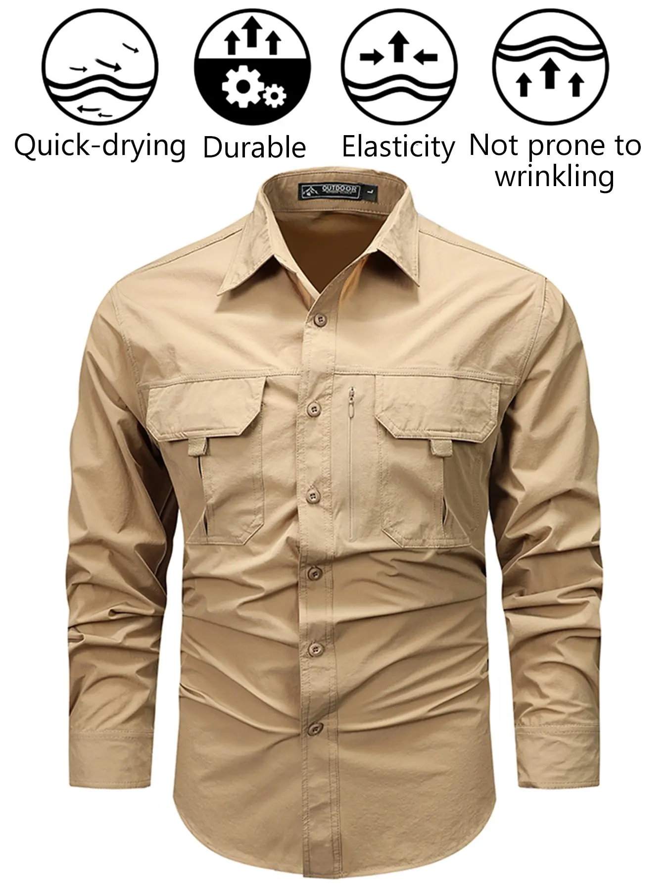 New Arrival Men Tactical Multi Zip Pocket Stretch Quick Dry Work Shirt 4 Functional Lightweight Fabric Wrinkle Resistant Durable Hidden Zip Storage Chest Pockets Outdoor Hiking Fishing Camping Daily Casual Shirt Black Army Green Khaki Off White Navy Slate