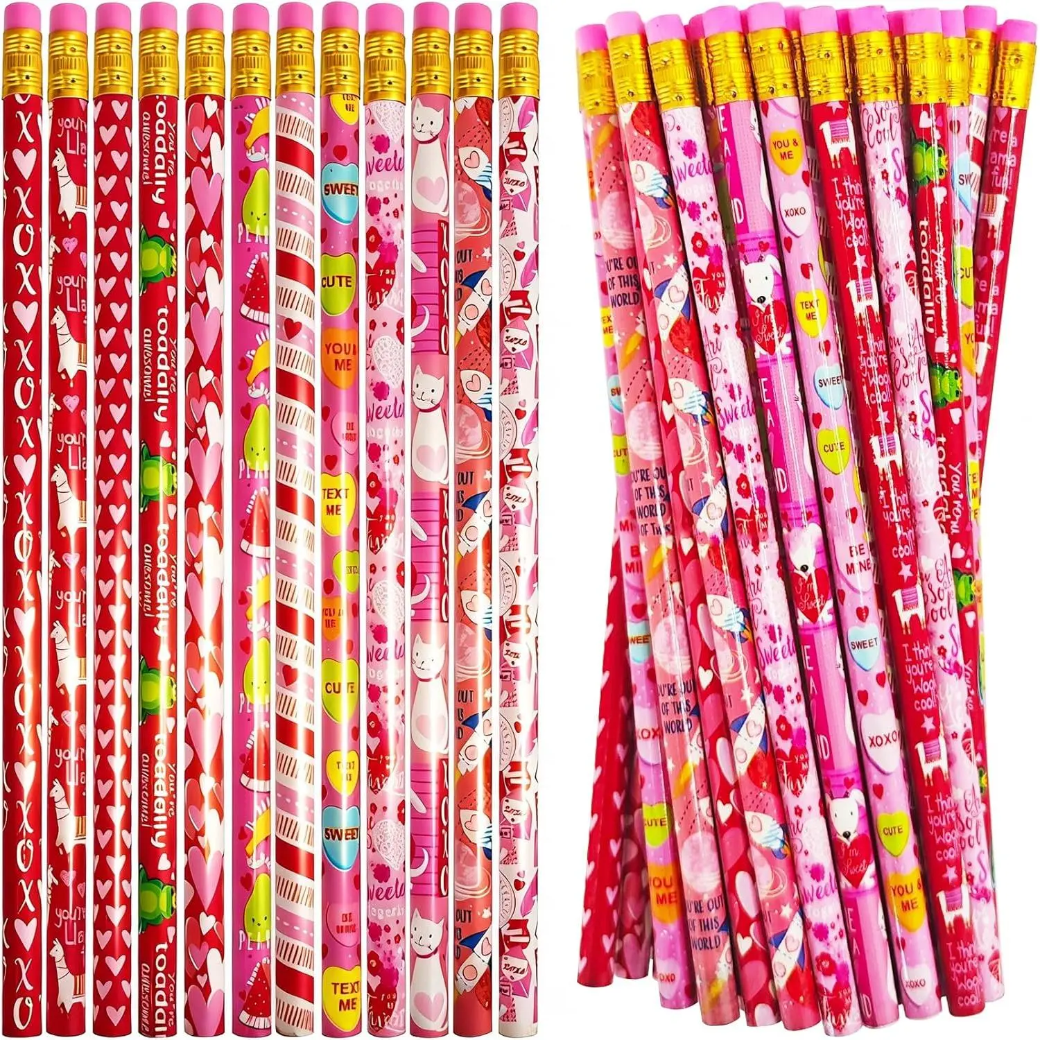72 count Valentine's Day Pencils,Bulk  Pencils, Valentine Pencil with Erasers for Goodie Bags Fillers,Party Favors,School Classroom Rewards(12 Styles)