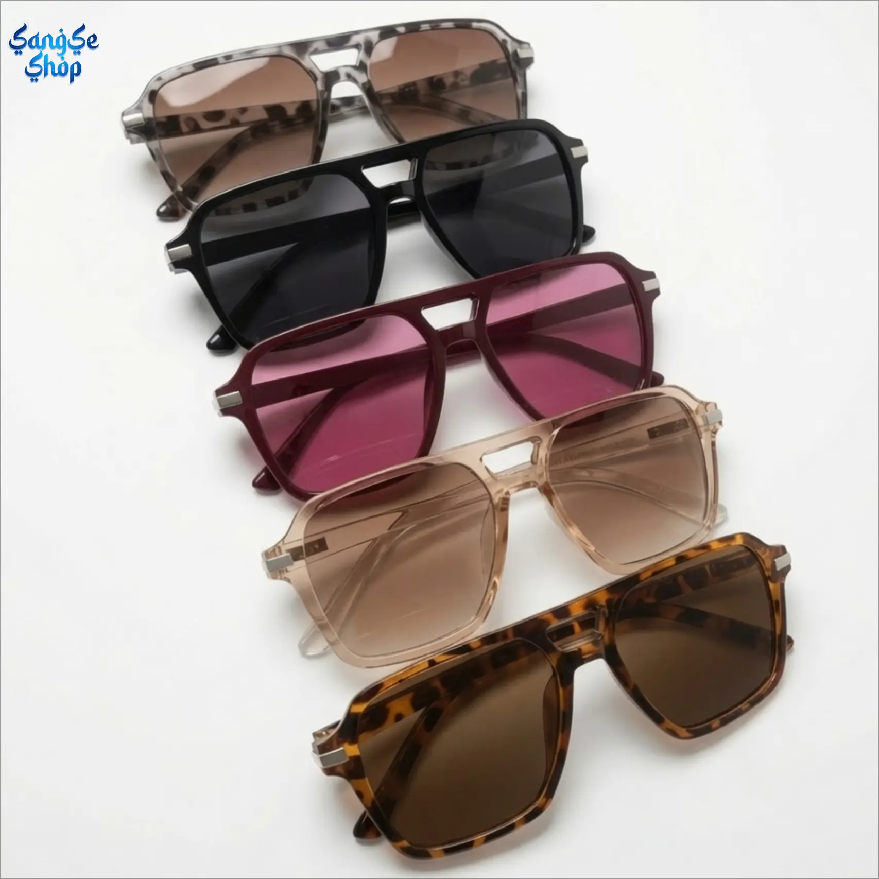 5PCS Fashion Square Pilot Sunglasses Set with Storage Bag, Dual Bridge Retro Aviator Eyewear, Trendy Multicolor PC Frame Shades for Men & Women, UV Protection Fashion Glasses for Travel, Streetwear, Vacation Photos, Driving, Beach Trips & Daily Wear, Incl