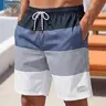 Men's Striped Swim Trunks, Casual Comfy Breathable Swim Shorts for Summer Outdoor Activities, Activewear Swimwear for Beach Vacation, Drawstring Swim Bottoms, Pockets Swimming Shorts