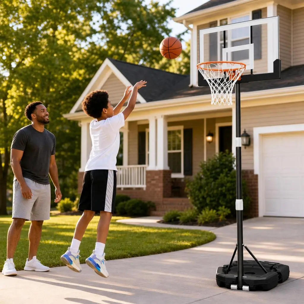 44 inch Portable Basketball Hoop System - Adjustable Height 4.4ft - 10ft Basketball Goal Stand with Large Fillable Base & Wheels for Outdoor Backyard Driveway Indoor Play