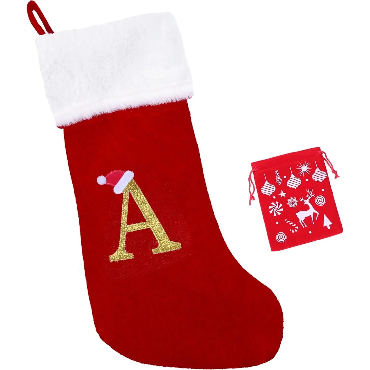 20 Inches Monogram Christmas Stockings with Letters Large Super Soft Christmas Stockings, Red Velvet with White Plush Cuff Embroidered Xmas Stocking for Christmas Family Decor Letter A