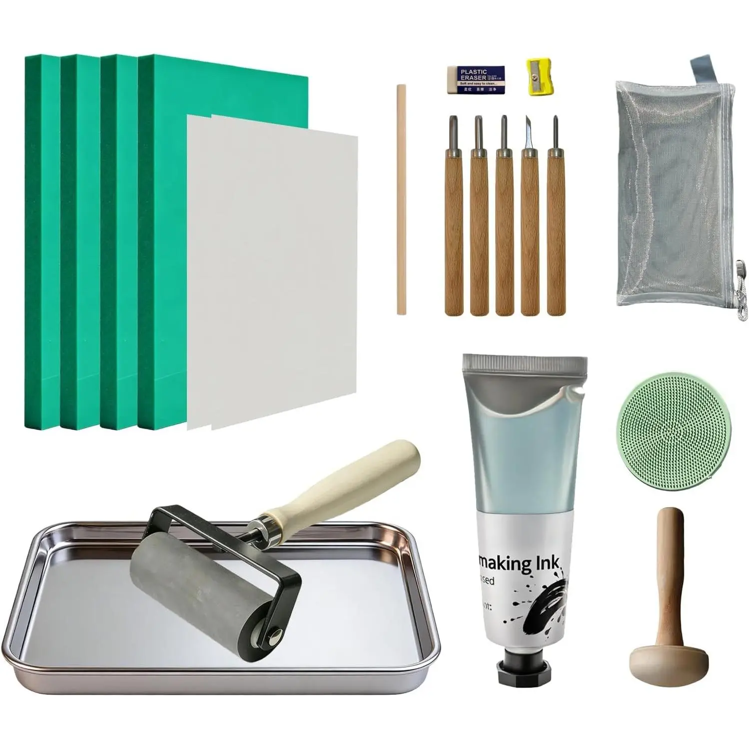 Linocut Kit for Printmaking,Stamp Making Kit, Linoleum Blocks Carving Tools,Includes Inks, Brayer,Linoleum Blocks,Carving Tools,Ink Plate,Ideal Gift for Artists, Crafters & Beginners