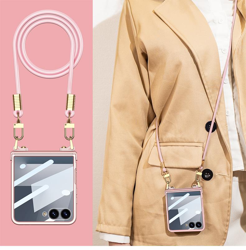 Crossbody Lanyard Strap Phone Case with Built-in Screen Protector For Samsung Galaxy Z Flip7 Flip 7 5G 2025 Hard PC Shell Cover