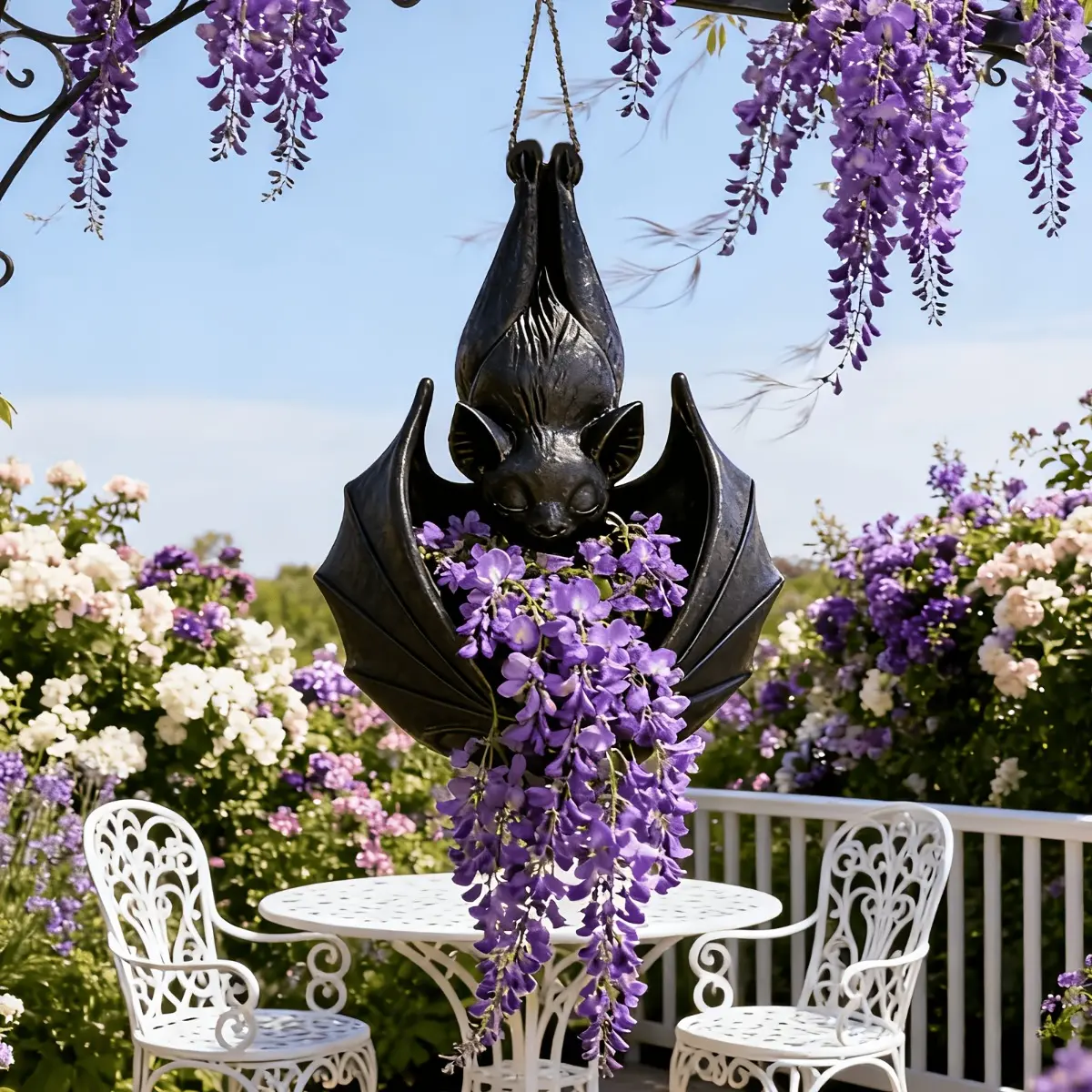 Gothic Bat Hanging Planter, Dark Aesthetic Wall Plant Holder for Indoor and Outdoor Plants, Unique Balcony, Porch and Living Room Decor, Multi Purpose Storage Tray, Perfect Halloween Christmas Gift and Home Ornament for Plant Lovers
