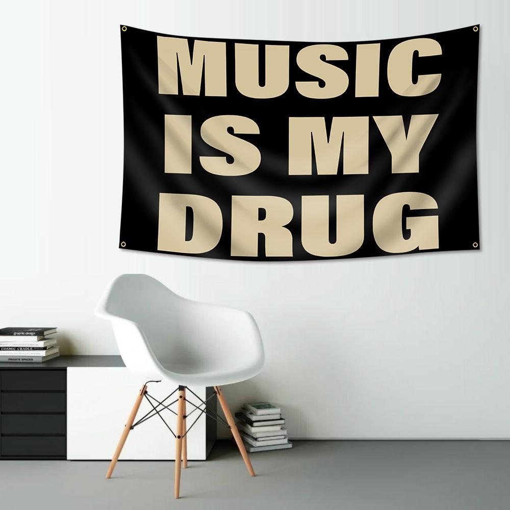 Music Is My Drug Flag, 3x5 Feet Outdoor Wall Banner, Dorm Room Decor, Home Decoration Durable Decorative Tapestry, Indoor Use, Suitable for Bedroom, Study Room