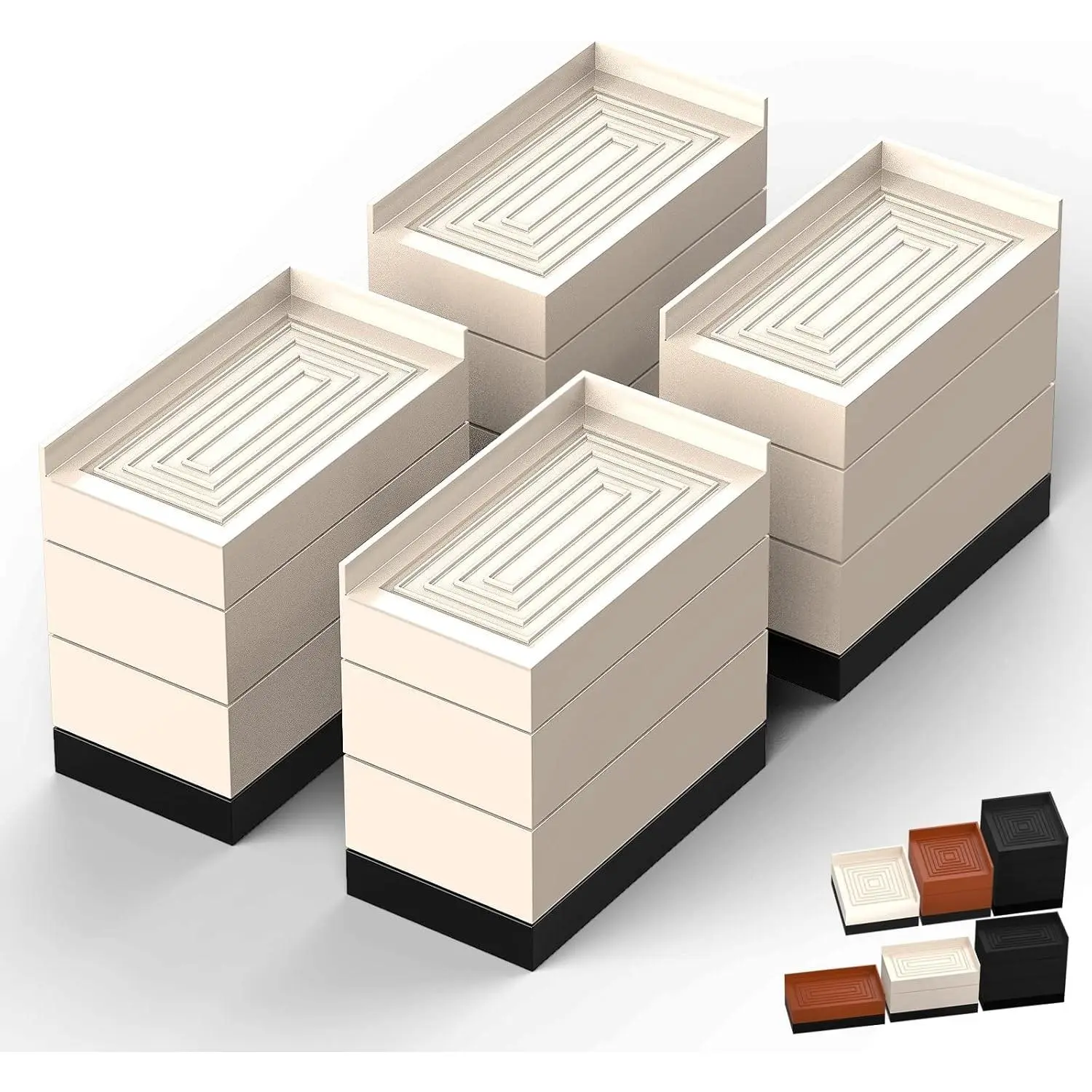 Furniture Risers, Bed/Sofa/Desk/Table/Chair Leg/Fridge Lifts to 1.5, 3 and 4 in, Rectangle Adjustable Risers Blocks for Extenders, Heavy Duty Supports Up to 1300 Lbs, 4 in-Apricot-Rectangle