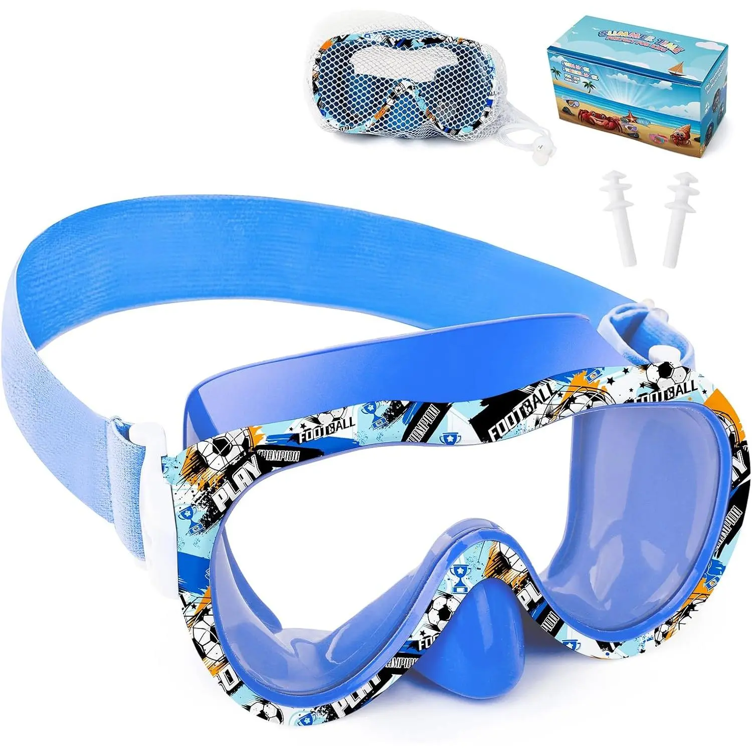 Swim Goggles 180° Snorkel Diving Mask with Nose Cover, Anti-Fog  Swimming Goggles with Elastic Fabric Strap for  Boys Girls