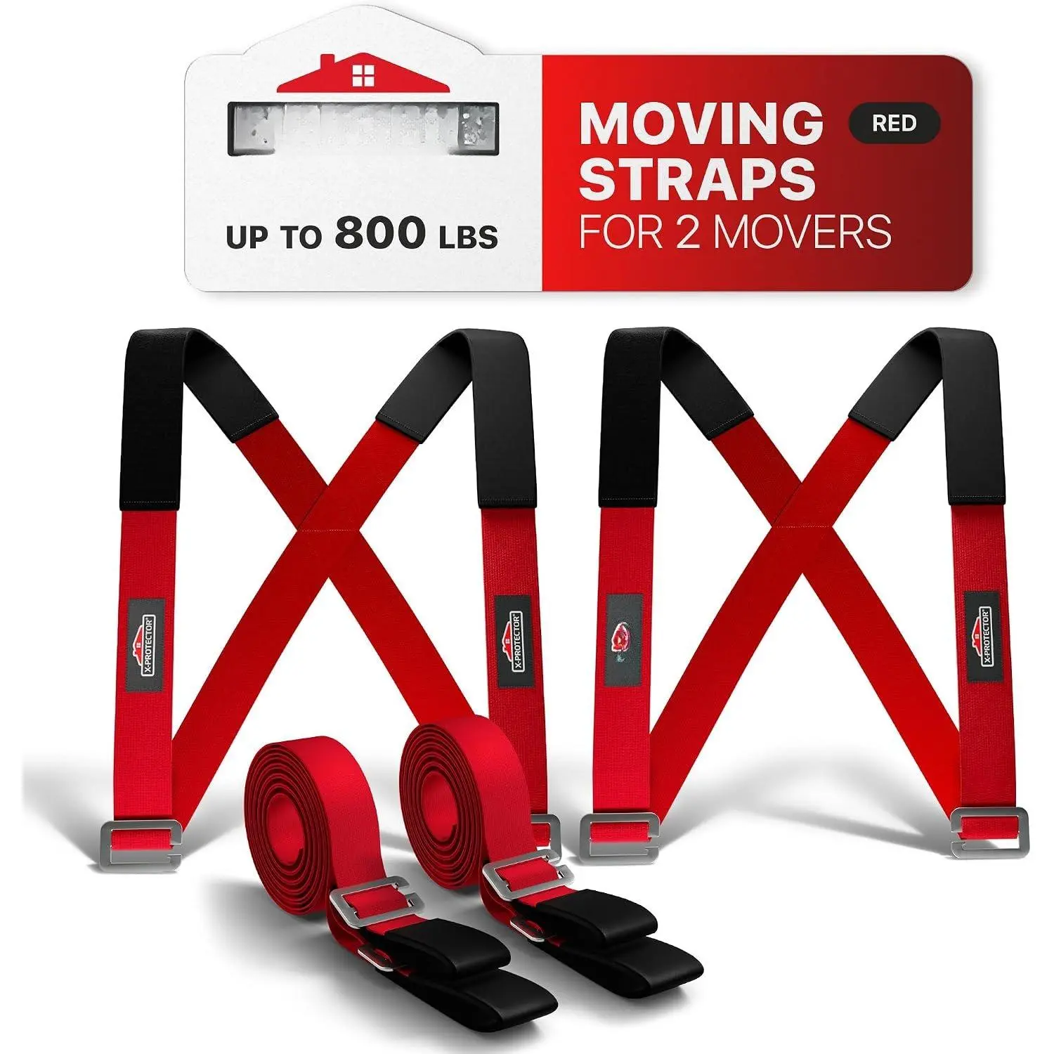 Moving Straps - 2 Pairs - Red Lifting Straps for 2 Movers | Move Furniture Easily and Safely -  for Lifting and Moving Heavy Objects! (Standard, Red)