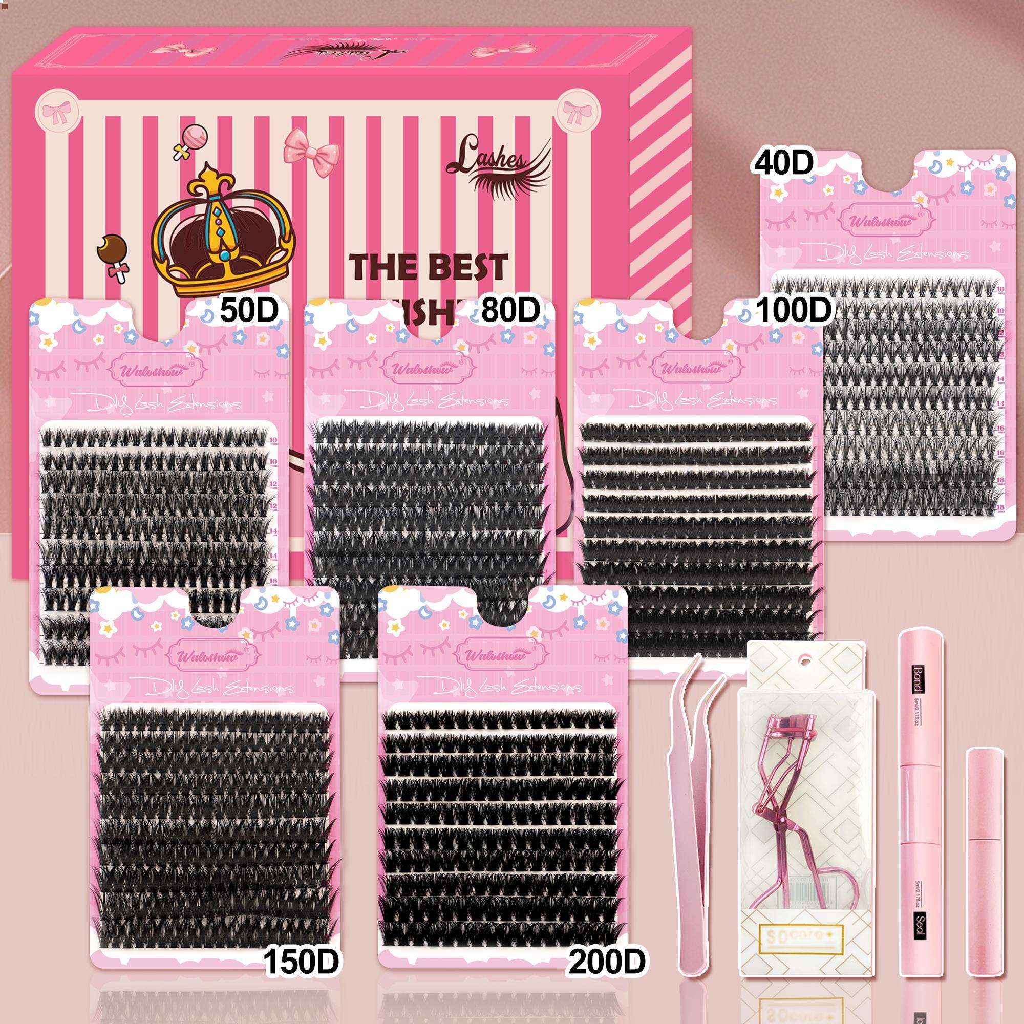 Individual False Eyelashes Kit, 1 Set Curling False Eyelashes with Glue & Tweezers & Lashes Curlers & Glue Remover, Individual Eyelash, Eyelashes Extension Eye Makeup Enhancement Tool, Gift, Volume Individual Lashes