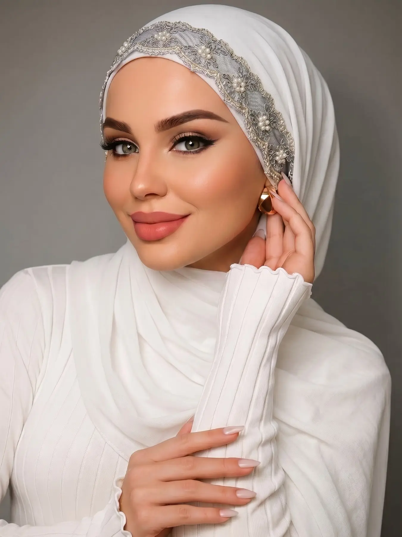 Elegant Floral Embroidered Modal Jersey Hijab Scarf, Women's Daily Lace Edge Headscarf Wraps, Muslim Headscarf Cover, Muslim Fashion Turban, Comfortable Beach Long Shawl Clothing