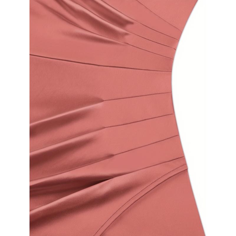 Elegant Women'S Off-Shoulder Satin Long Bridesmaids Dress, Spaghetti Straps, Slit And Ruched Design, For Formal Evening Prom, Wedding Party, Gala Womenswear Workwear Sleeveless