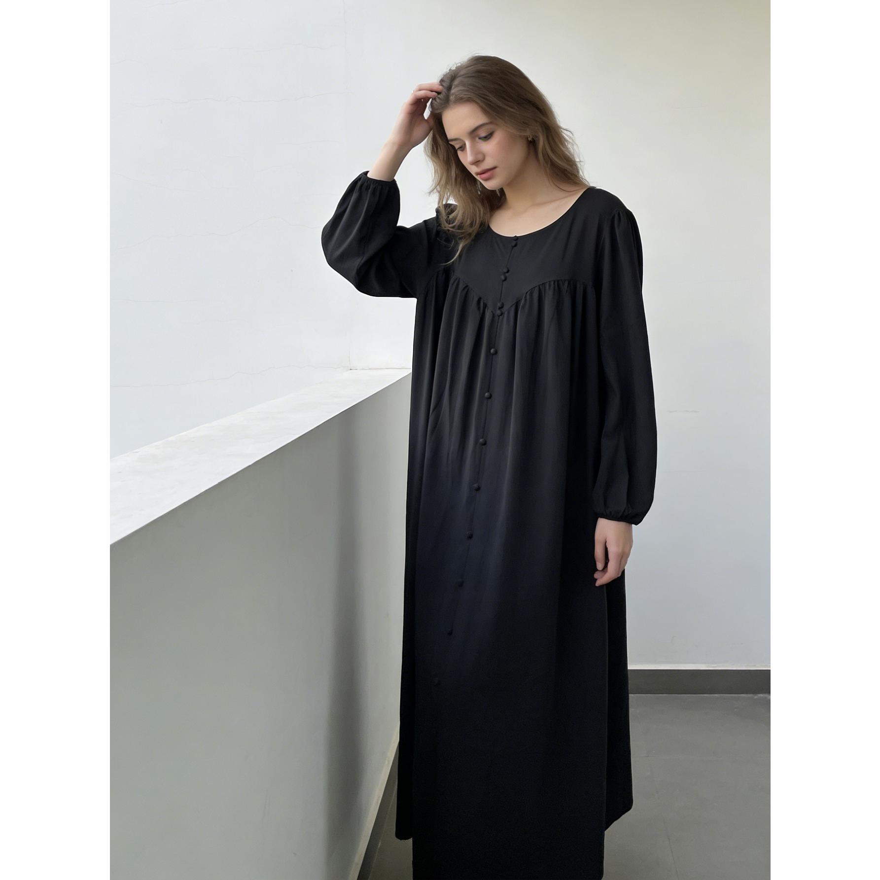 Plus Size Elegant Solid Black Maxi Dress 1XL-4XL | Flowy Button-Front Gown | Modest Chic for Church, Formal Events, Dinner & Everyday Wear