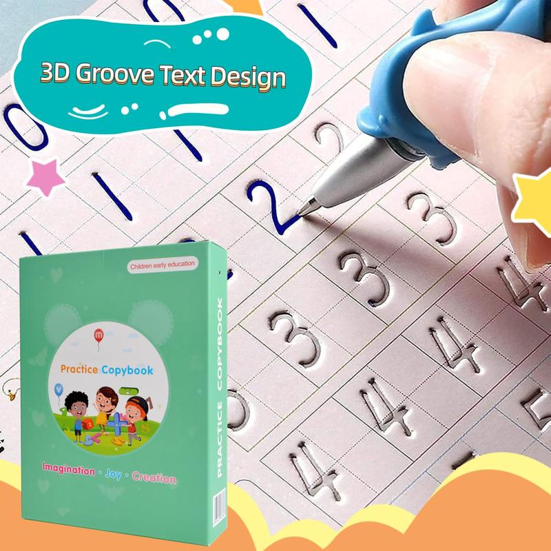 Reusable Magic Writing Practice Copybook Set, 5pcs Handwriting Practice Book with 10 Pen Refill & 2 Pen, Educational Material Suitable for Kindergarten School Supplies Gift