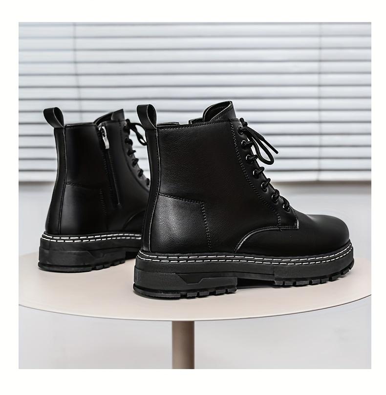 Four Seasons Fashion Trendy Men'S Black Boots Mid-Top Lace-Up Men'S Boots