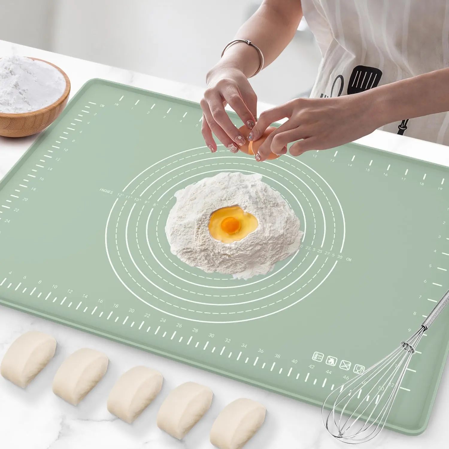 Silicone Baking Mat 28" x 20", Extra Thick Dough Rolling Mat with Measurements and Edge Heightening, Non-stick Food Grade Silicone Pastry Mat for Pastry, Bread, Cookies, Pizza, Fondant, Pasta