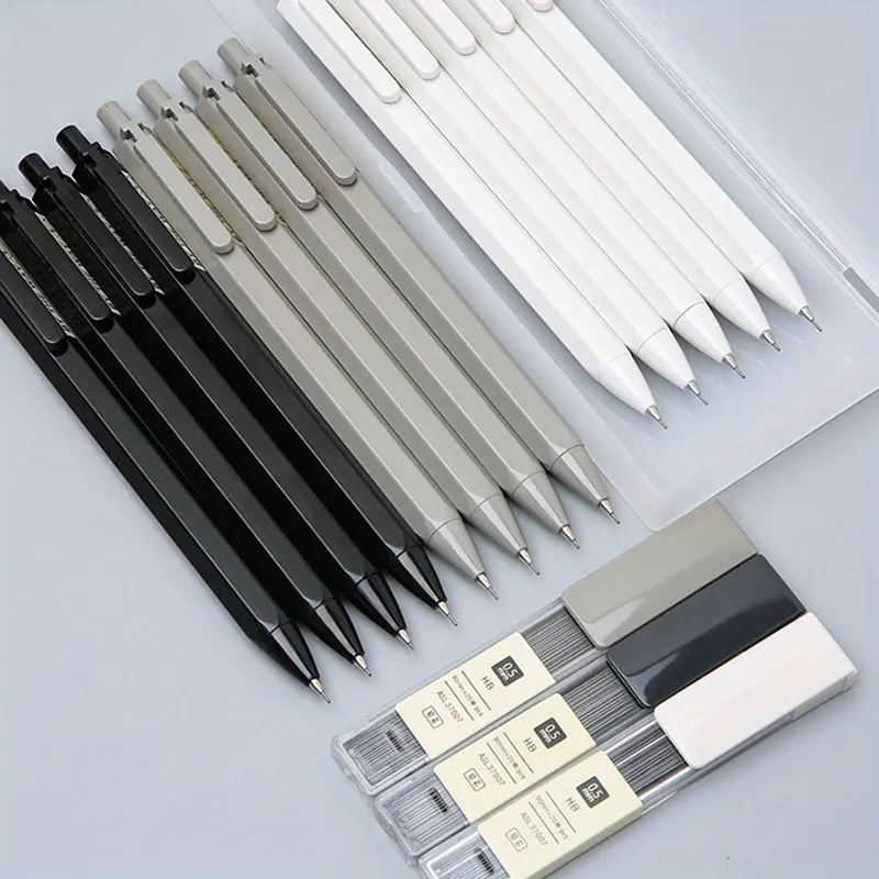 3-Pack mechanical pencil set with 3 boxes of 0.5mm 60 HB pencil lead for a beautiful appearance, perfect for writing - office or school, back-to-school season