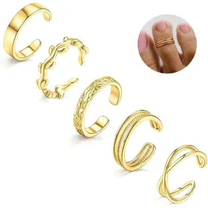 5Pcs Toe Rings for Women Adjustable Non Tarnish Open Band Toe Rings Set Summer Beach Gifts