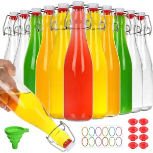 Swing Top Glass Bottles 12oz 12Pack, Flip Top Glass Bottle with Airtight Lids for Vanilla Extract/Home Brewing/Beverages/Oil (12fl. oz, Set of 12)