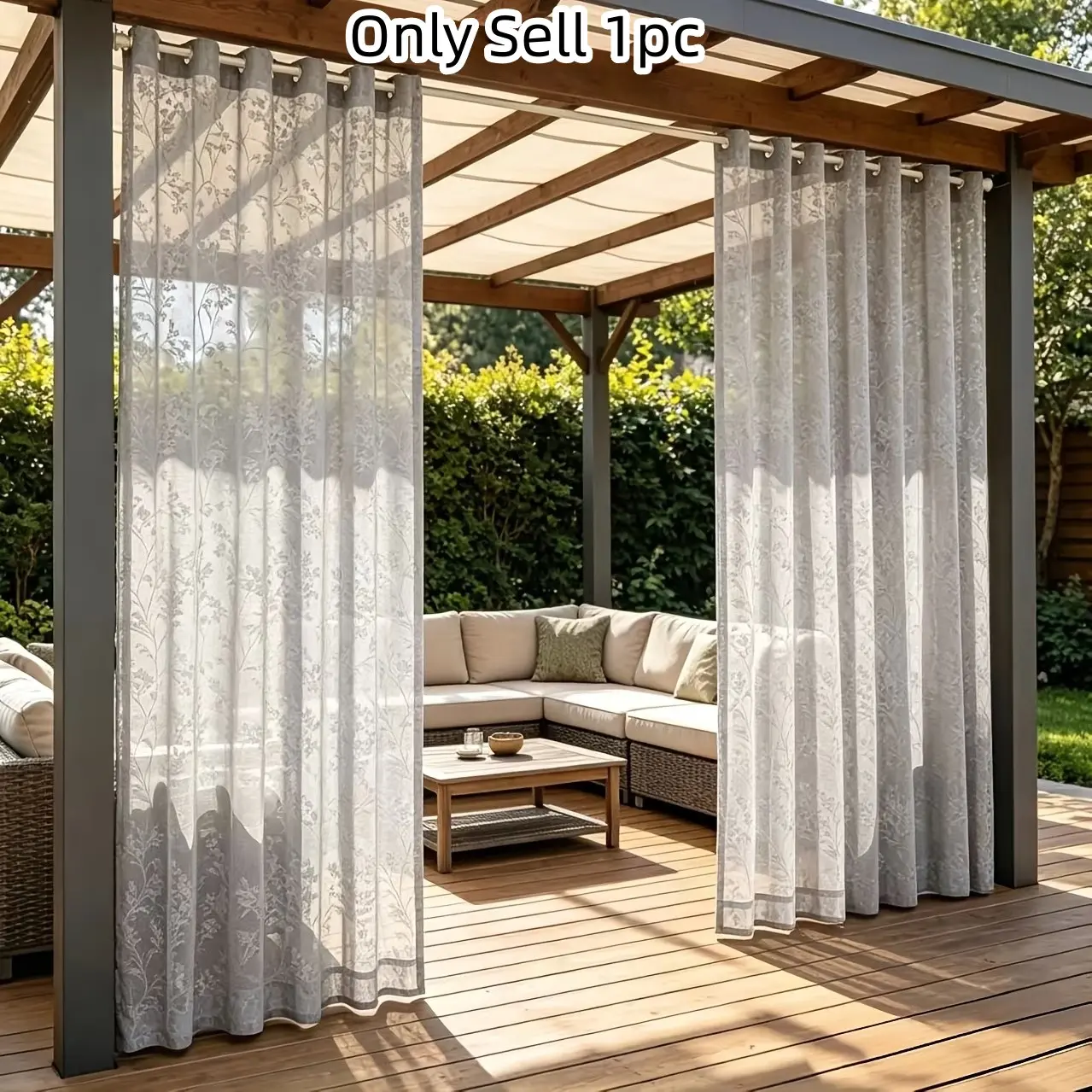 1pc Transparent Lace Drapes for Outdoor Areas, Minimalist Style Curtains for Patios and Balconies, Outside Curtains, Versatile Decorative Window Treatments