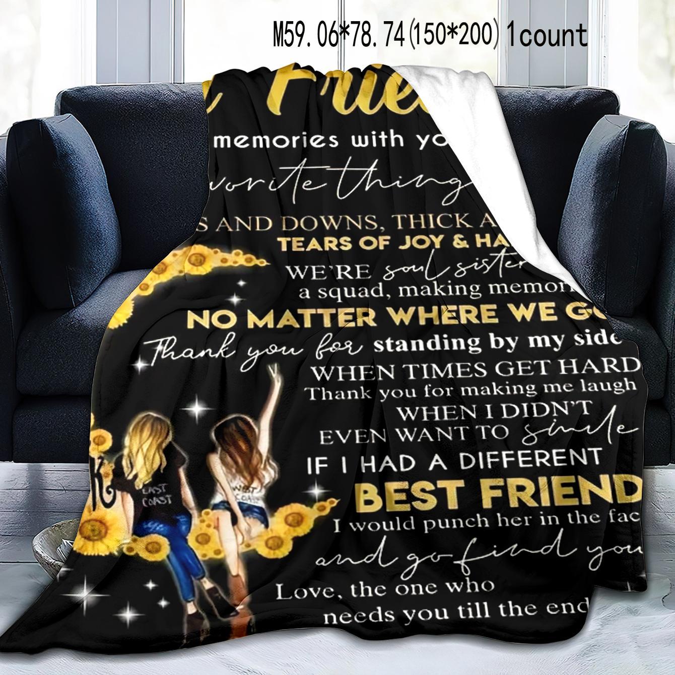 Letter & Sunflower & Moon Pattern Inspirational Blanket, Soft Throw Blanket, Air-conditioned Room Blanket, Warm Nap Blanket for Home & Office, Gift for Best Friend