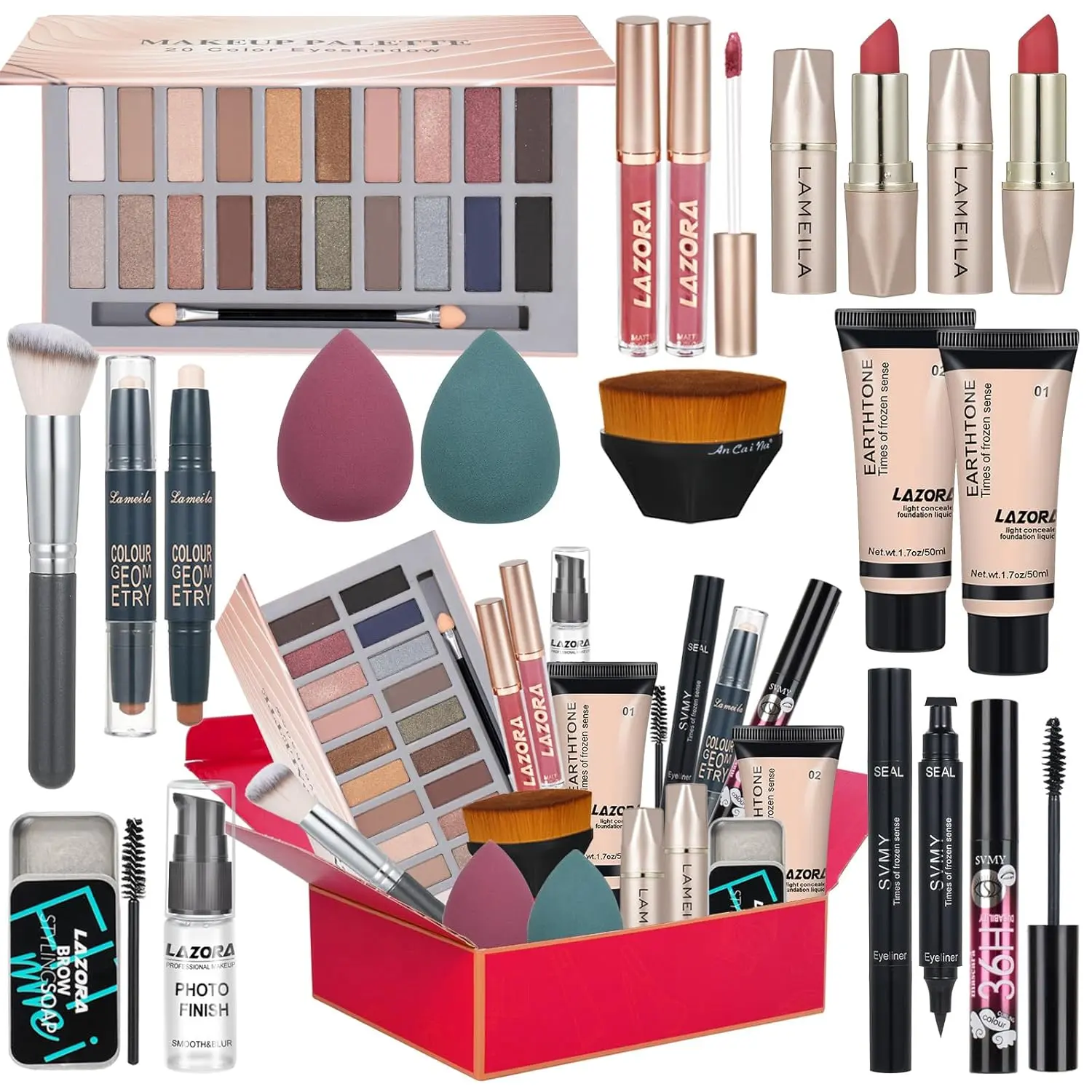 All in One Makeup Kit for Women Full Kit Makeup Gift Set for Women & Girls Makeup Sets for Teens Girls 18Color Eyeshadow Palette Lipstick Eyebrow Pencil Makeup Set for Women Girls Teens