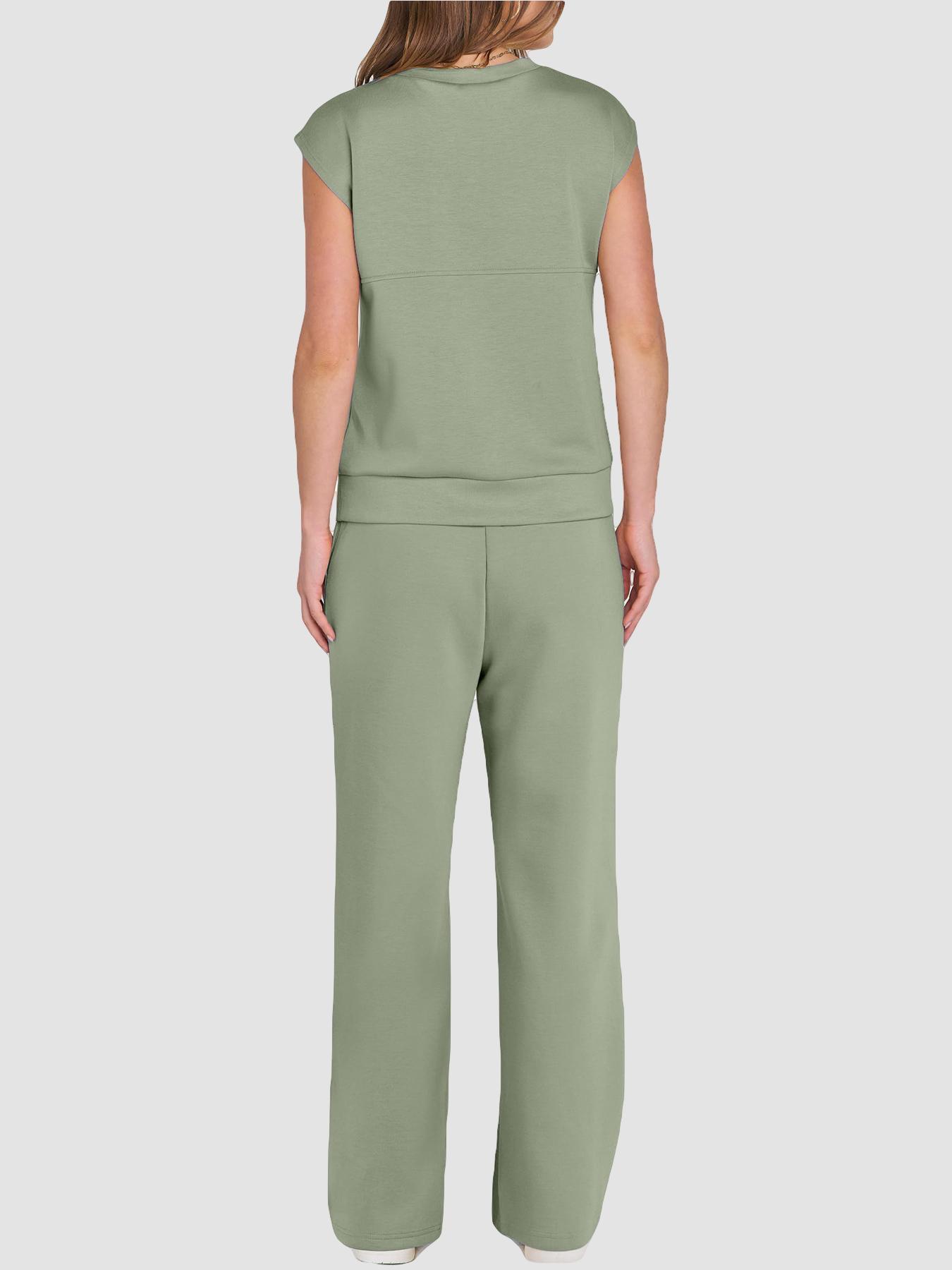 Women's Solid Fitted Tank Top with Pockets & Drawstring Waist Pants Two-piece Set, Casual Sleeveless Round Neck Top & Trousers for Daily Wear, Ladies Two-piece Outfits for All Seasons, Clothes, Womenswear Women's Solid Fitted Tank Top with Pockets & Drawstring Waist Pants Two-piece Set, Casual Sleeveless Round Neck Top & Trousers for Daily Wear, Ladies Two-piece Outfits for All Seasons, Clothes, Womenswear