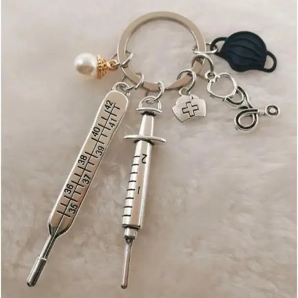Healthcare Worker/Nurse/Doctor Mask Keychain; Syringe/Stethoscope Keychain