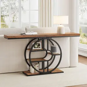 Industrial Console Table 55" – 5-Tier Narrow Sofa Entryway Table – O-Shaped Metal Frame – Multi-Functional Storage Shelves – Ideal for Living Room, Hallway