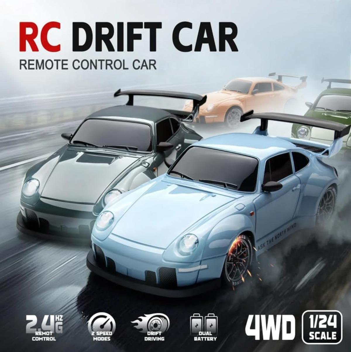 2.4GHz high-speed remote control drift car, 1:24 ratio four-wheel drive, with LED lights and dual batteries. Dual mode racing. Remote drifting pickup truck, high-speed remote control car, ideal gift for Easter and birthdays, super cool boy toy.