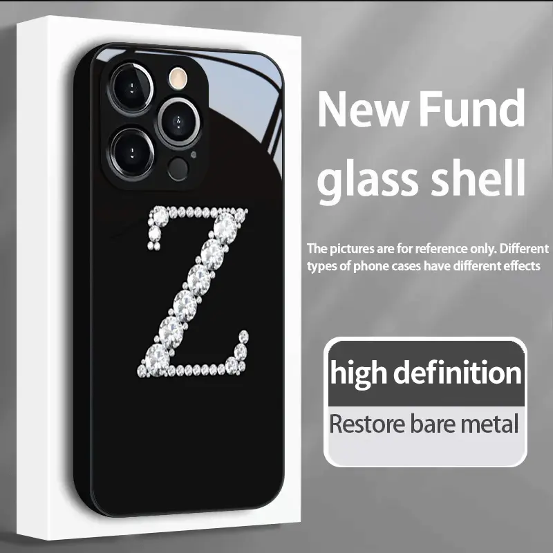 Phone Case - Phone Case: Diamond-Encrusted Z-Pattern Tempered Glass Business Design Phone Case for iphone17 Air 16 15 Pro Max 14 Plus 13 12 11
