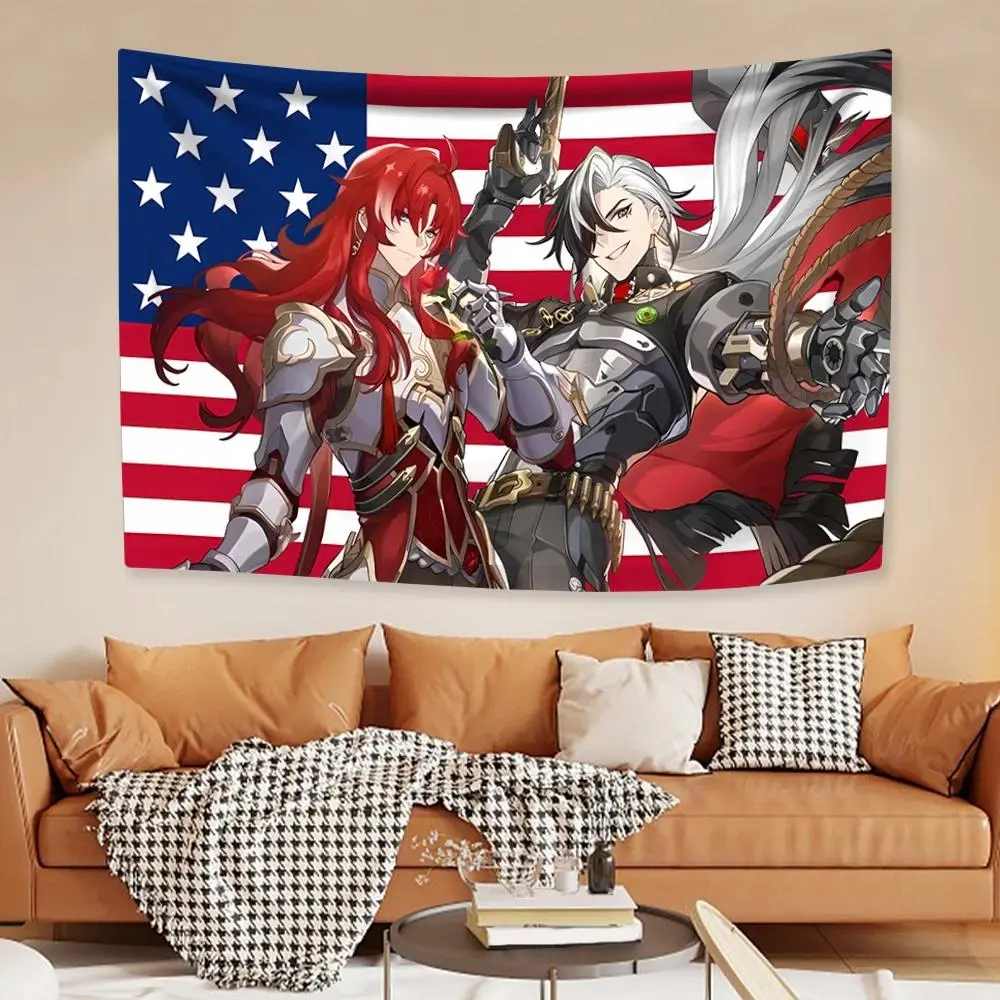 Lightweight Game Tapestry - Boothills and Argentis American Flag Design, Indoor Home Decor Wall Hanging for Bedroom, Dorm Background, Sofa Blanket, Indoors