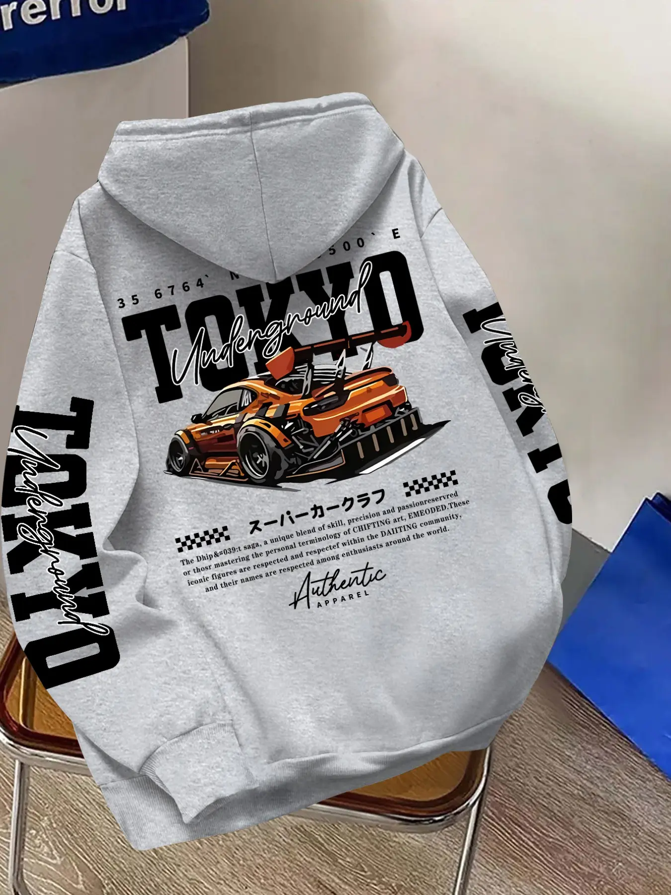 Men's Hooded Sweatshirt, Tokyo Racing Pattern, Letter Print, Long Sleeve, Jdm Streetwear, Casual Fall & Winter Top, Car Enthusiast Apparel