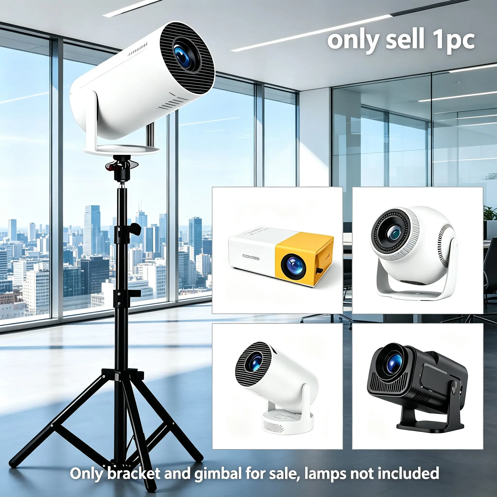 43.3 Inch Adjustable Projector Stand, 360° Rotatable Metal Tripod, Foldable Design, Stable Base, Ideal for Home Theater & Live Streaming
