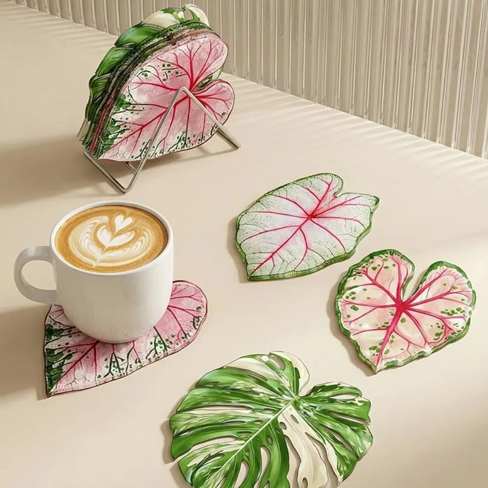 Tropical Plant Leaf Acrylic Coasters - Ins Tropical Plant Leaf Coaster A, Lightweight, Stylish, Waterproof, Heat-Insulating, Burn-Resistant Reusable Table Top Decor, Easy-Clean Bag Accessory Charm for Home Indoor Use