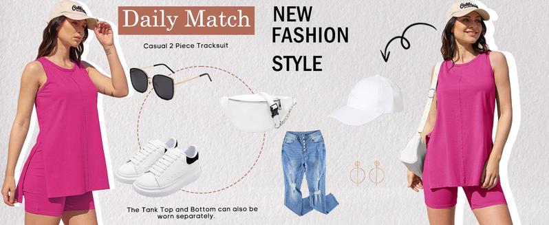 Imily Bela Women's Summer 2 Piece Outfits Sleeveless High Low Spilt Hem Tank Top Biker Shorts Sets Lounge Set Tracksuit