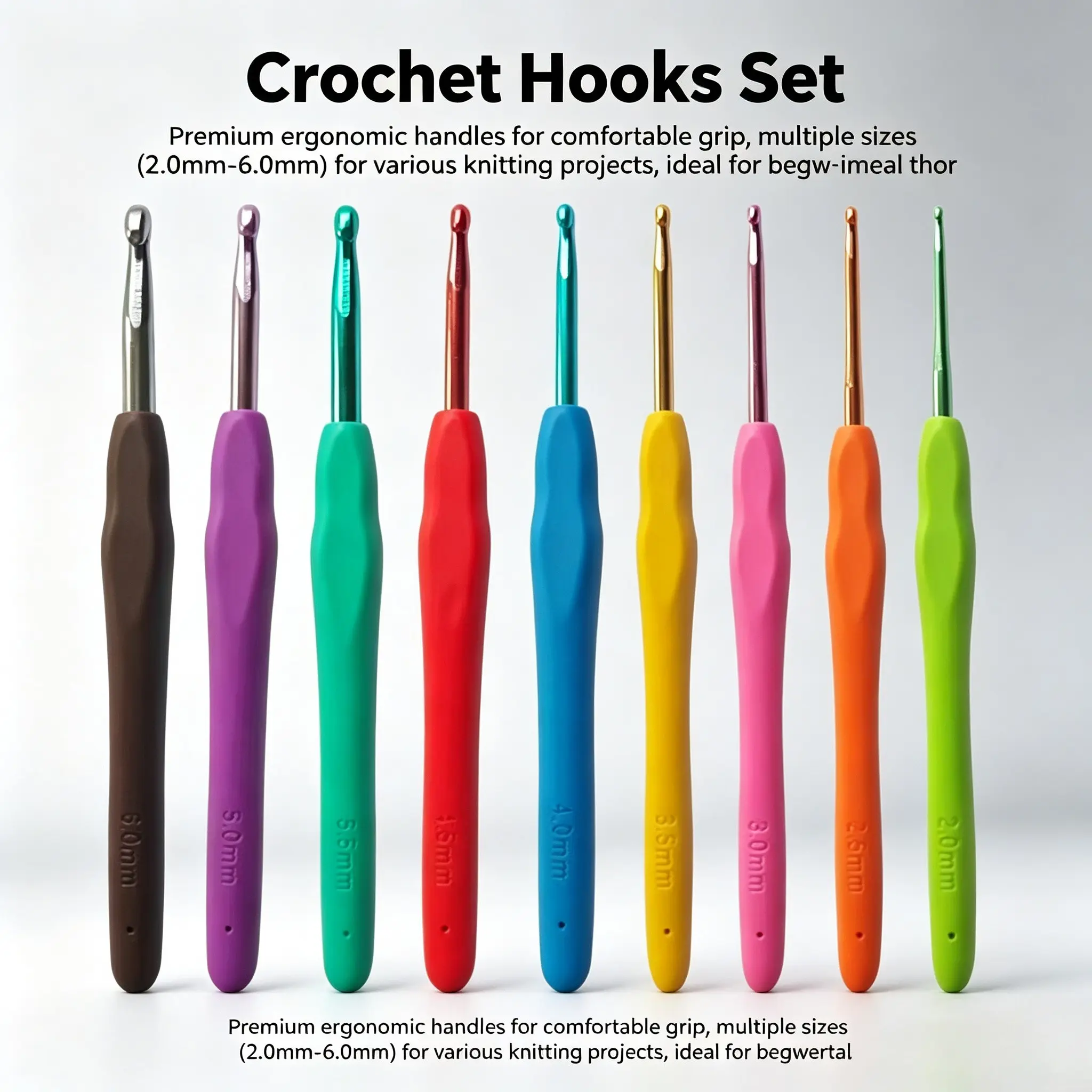 New Tpr Colorful Aluminum Solid 9-Piece Soft Handle Crochet Hook Set, Durable and Comfortable Design, Ideal for Crafting Enthusiasts