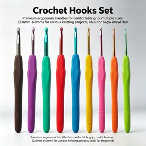 New Tpr Colorful Aluminum Solid 9-Piece Soft Handle Crochet Hook Set, Durable and Comfortable Design, Ideal for Crafting Enthusiasts