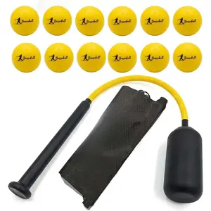 Baseball Swing Trainer Bat with 12 Soft Practice Balls & Carry Bag - Kinetic Chain Hitting Mechanics Tool with Adjustable Grip, Nylon Rope Centrifugal Force Corrector for  Skill Levels