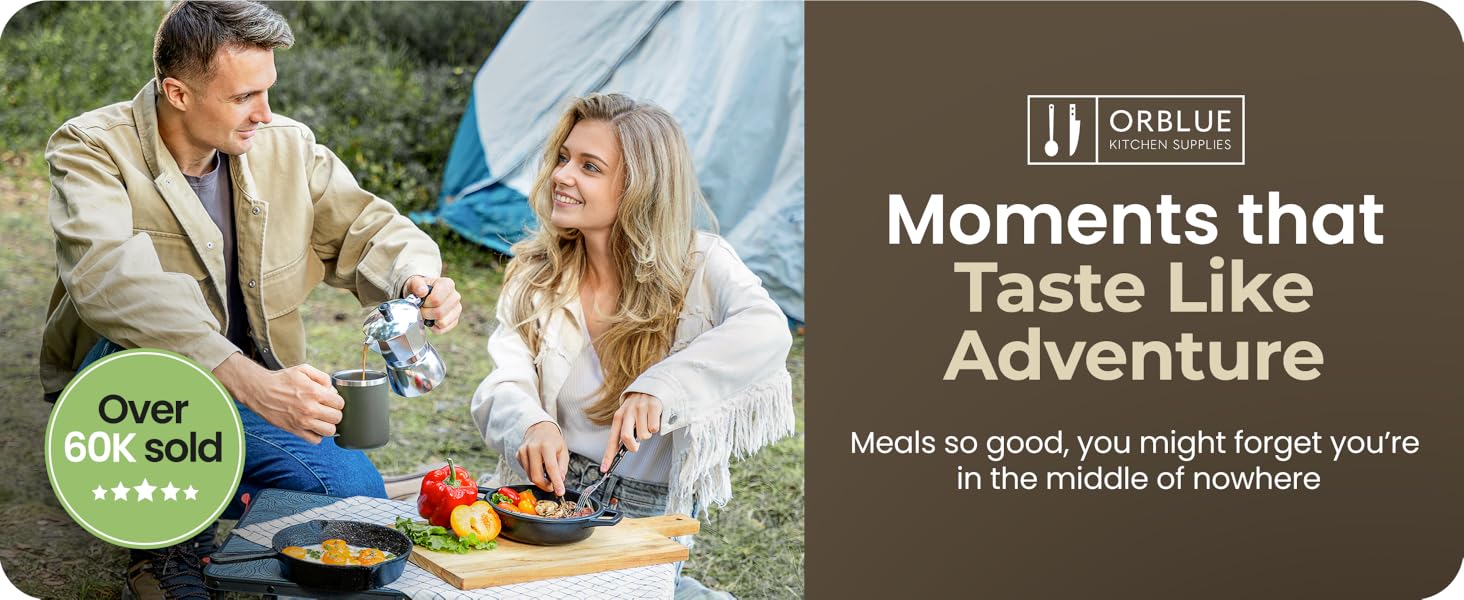 AGS Orblue 4-in-1 Camping Eating Utensils, 2-Pack - Portable Spoon, Fork, Knife & Bottle Opener Combo Set - Stainless Steel Flatware with Detachable Fork - Travel, Backpacking Cutlery Multitool, Yellow