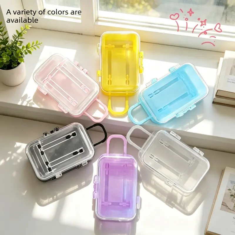 6 Pack Macaron Candy Color Mini Rolling Suitcase Storage Boxes, DIY Decorable with Retractable Handles & Rolling Wheels, Cute Simulated Handheld Luggage Case for Desk Jewelry, Beads and Small Parts Storage, Bead Storage Containers