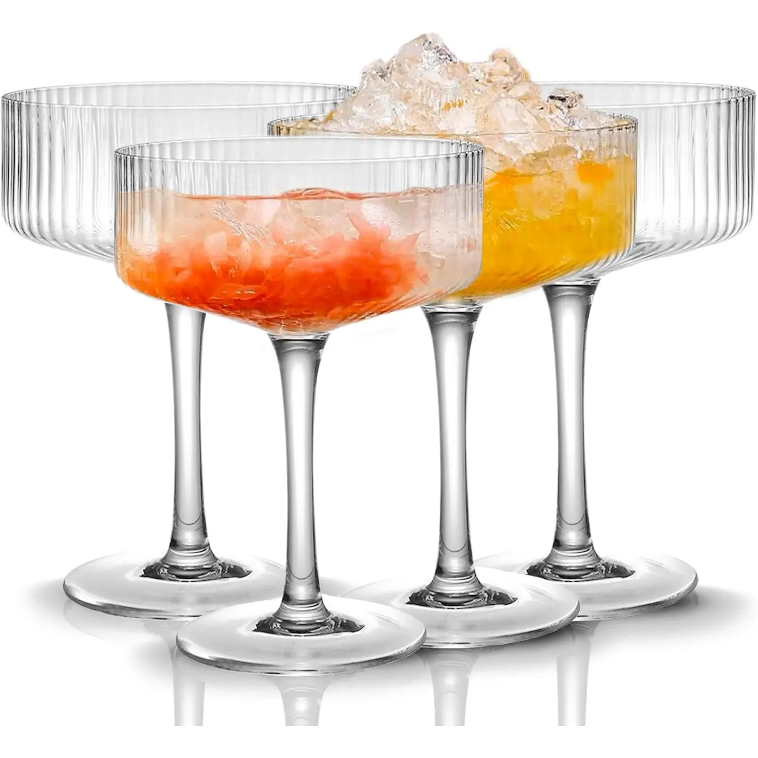 4 Pcs Ribbed Coupe Glasses, 10 oz Vintage Coupe Glass Set, Unique Martini Glass, Classic Cocktail Galssware, Bar Drinking Glasses Set Pefect for Cocktail, Wine, Champagne & Gift