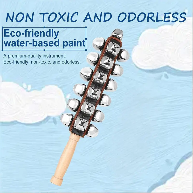 Orff  Sleigh Bell Percussion Instruments 25 Bells, Leather Strips, Birch Wood Sticks, Educational Musical Toy, deal for Kids