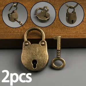 2pcs(1 lock +1 key) antique bronze metal mini lock mini cute combination padlock drawer lock door lock student dormitory cabinet small household backpack lock