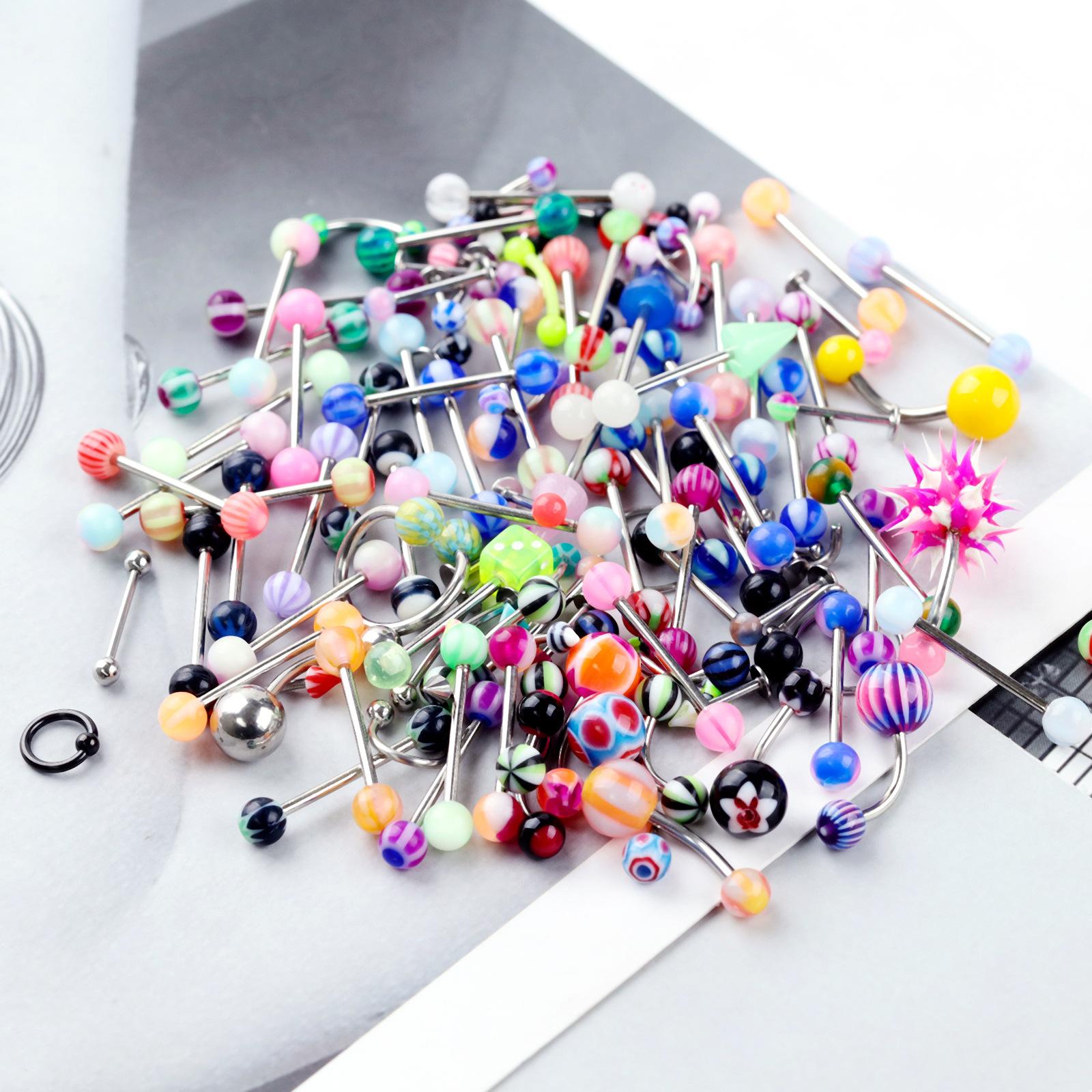 316L Stainless Steel Mixed Style Body Piercing Jewelry Set with Case, Colorful Nose Rings Tongue Rings Eyebrow Rings, Hypoallergenic Piercing Kit for Women Men