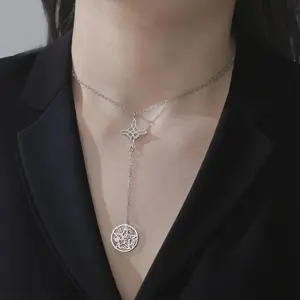 Double Amulet Protection Necklace witch Knot Pentagram Tetragrammaton Stainless Steel Protection Jewerly Wholesale