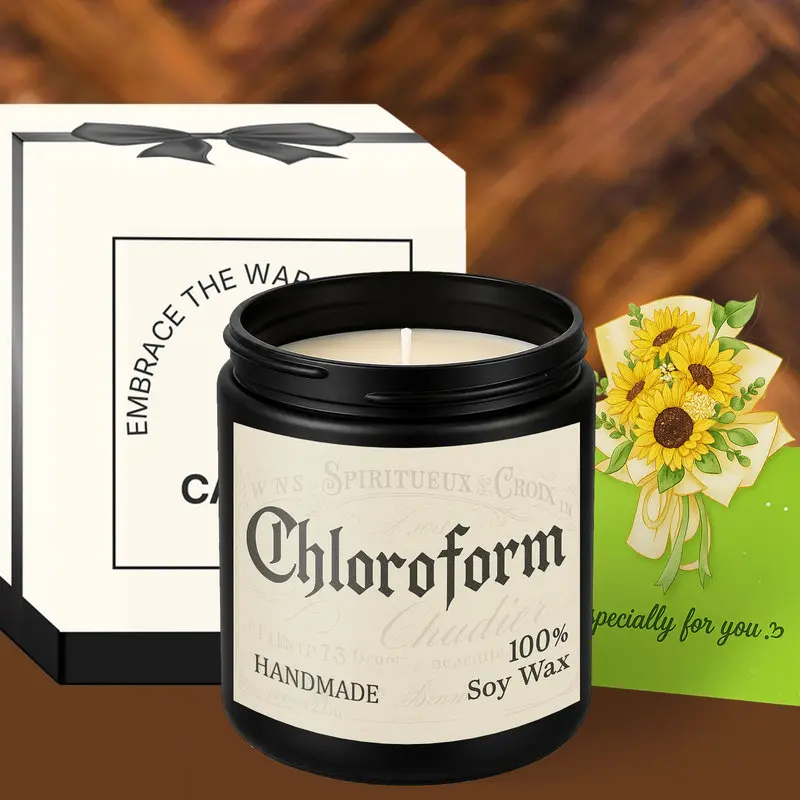 1Pc Scented Candle, Chloroform Funny Vintage Soy Wax Candle Label, Dark Humor Apothecary Style Candle Design, Sarcastic Gag Gift for Best Friend, Husband, Boyfriend, Coworker, Brother, Halloween Party, Birthday or Christmas Gift